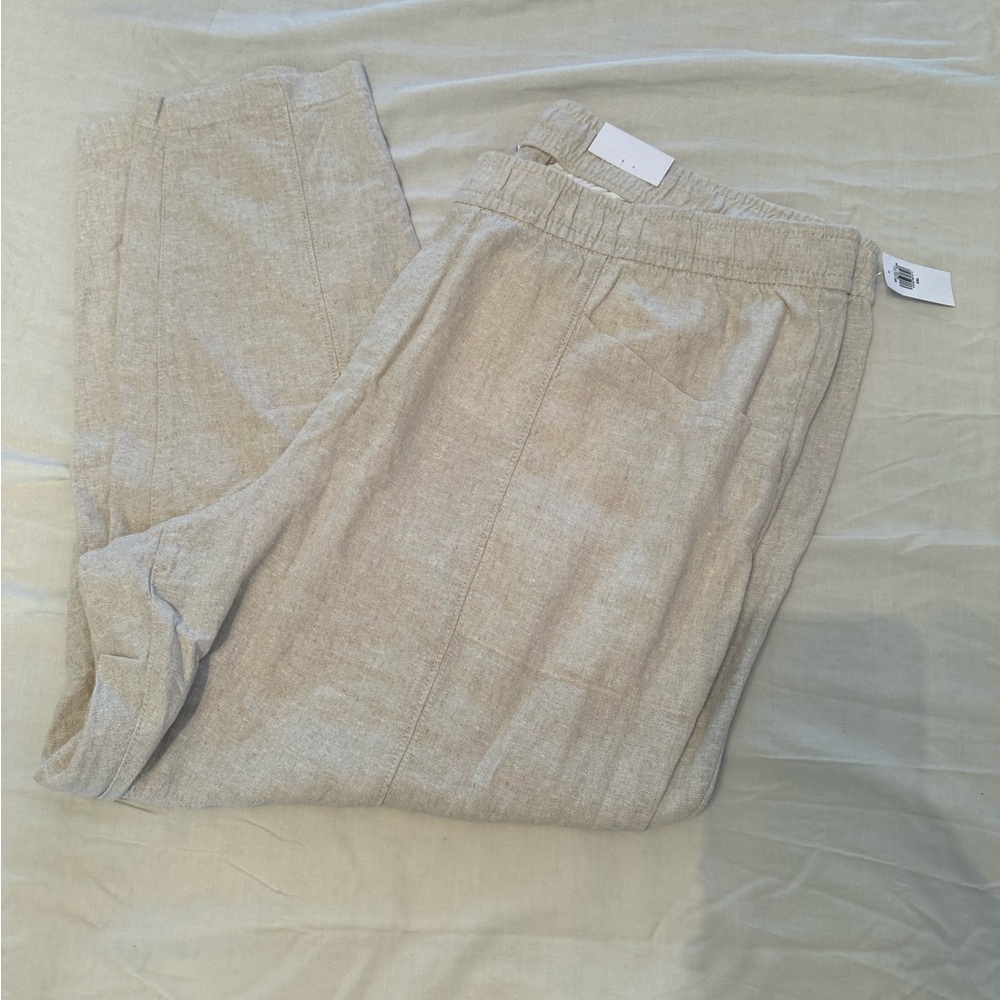 Cream Old Navy Linen Blend Straight Taper Pants